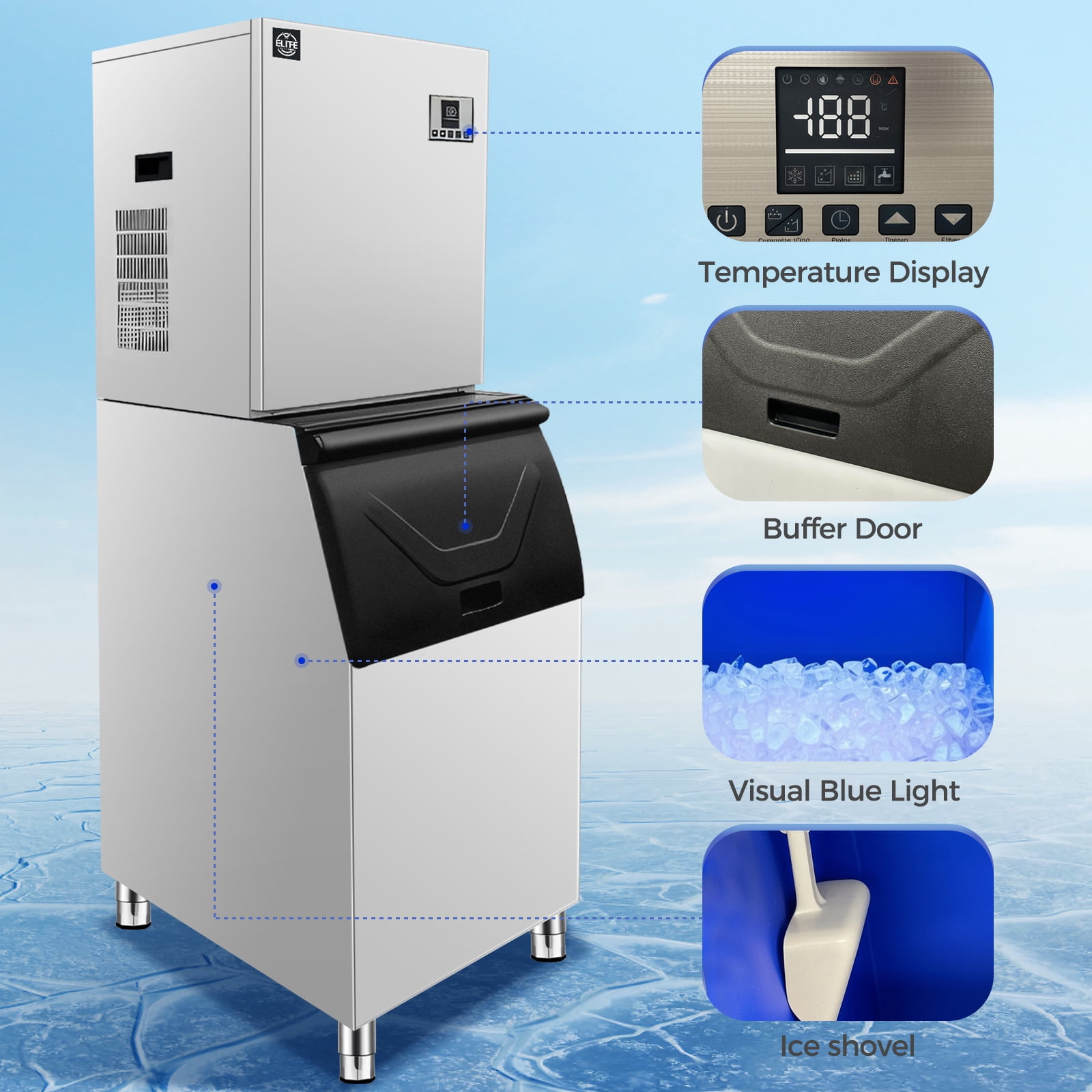 NSF 660 Lb. Daily Production Cube Ice Freestanding Ice Maker, Built-In Ice Maker, Commercial Ice Machine