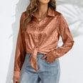 thumbnail image 4 of Soft Silky Satin Shirts for Women Button Down Collared Blouses Leopard Print Solid Long Sleeve Dressy Casual Tops (2XL, Khaki), 4 of 5
