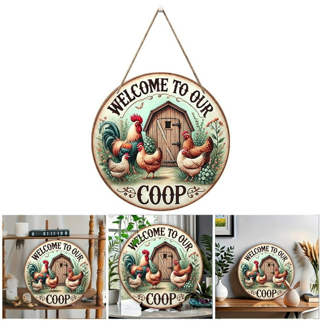 Hearth & Gear Enseigne de Porte Ronde Rétro Poulet pour Quotidien pour Ferme Café Porte d'Entrée Décoration Maison Panneaux de Pâques Utiliser Enseigne de Porte d'Entrée Décorations de Pièce pour Chambre Mur Maison Décorations de Porte d'Entrée