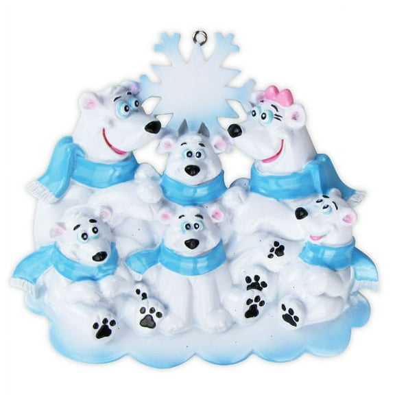 Polar Bear Family of 6 Personalized Christmas Ornament DO-IT-YOURSELF