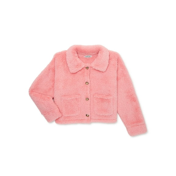 Nik and Leksi Girls Collared Crop Long Sleeve Shacket