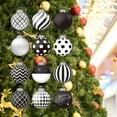 thumbnail image 4 of Set of 12 Black and White Christmas Ornaments Elegant Shatterproof Baubles for Holiday Tree Decoration, 4 of 5