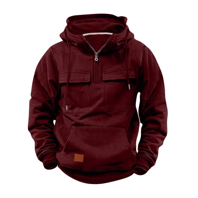 Blusa con capucha de manga larga para hombre, sudadera con cremallera lisa, sudadera con capucha para entrenamiento, sudadera deportiva con múltiples bolsillos para exteriores, chaquetas de invierno,