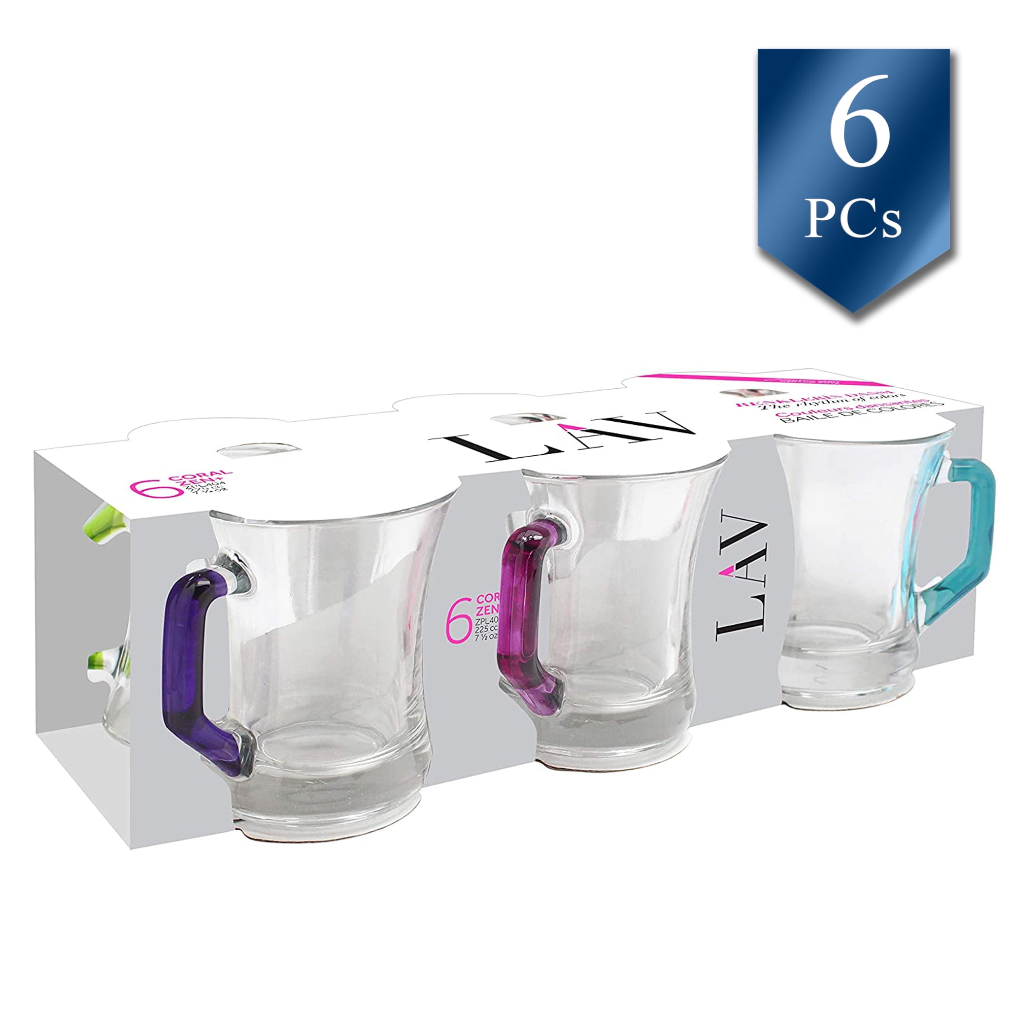 Lav Glass Tea Mugs Set of 6, Coffee Tea Espresso Cups, 7.6 fl oz