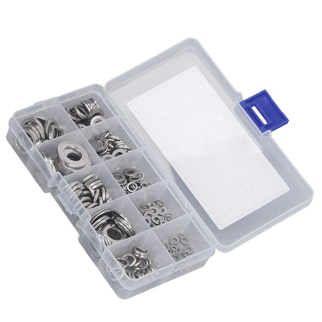 Flat Lock Washer Kit, 260Pcs Protective Stainless Steel Washers Assortment Durable M2.5 M3 M4 M5 M6 M8 M10 With Plastic Box For Home