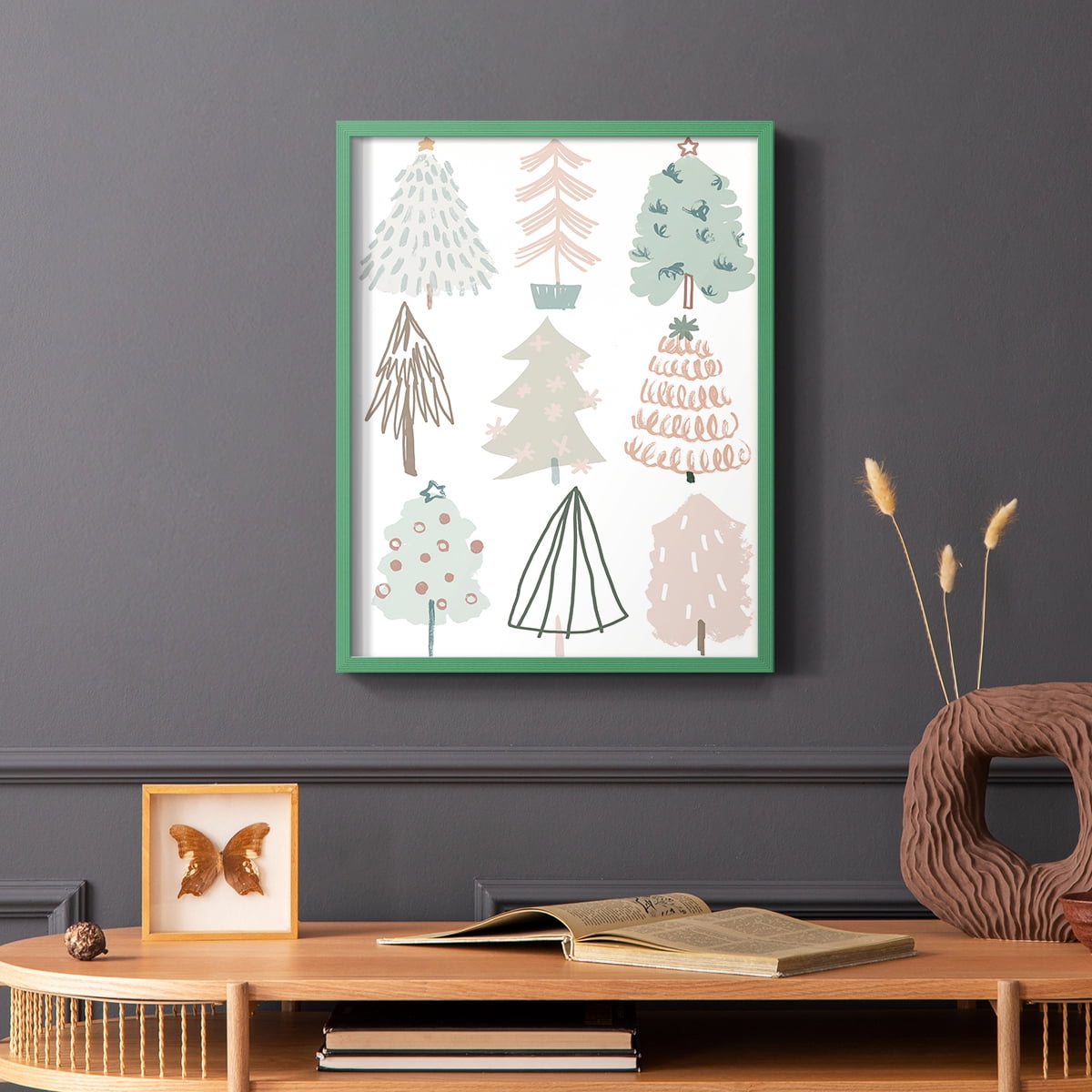 Christmas Tree Sketchbook I Framed Print in Green Solid Wood Framed Print No Nail Hanging