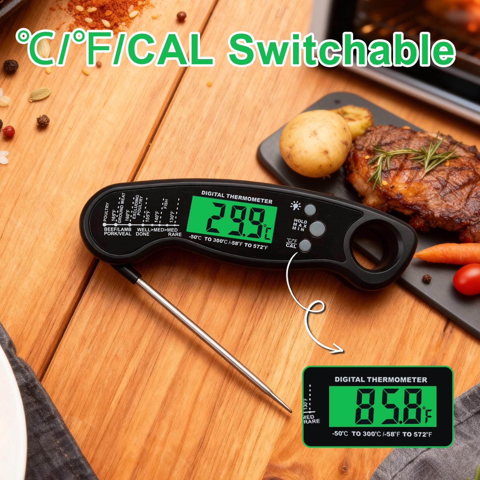 AGCAN Digital Meat Thermometer, Instant Read Food Thermometers, Waterproof Cooking Thermometer with Backlight for BBQ Grilling Cooking Liquids Beef