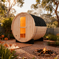 thumbnail image 3 of Outdoor Traditional Barrel Steam Sauna – 2-4 Person Natural White Pine Sauna Room with Tempered Glass Door, Weather-Resistant Asphalt Roof for Garden, Backyard, 3 of 6