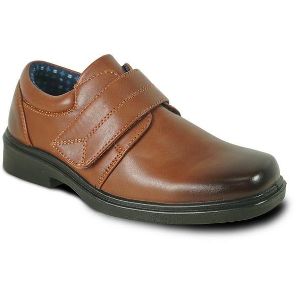 bravo! Boy Classic Slip-on Loafer WILLIAM-2KID Dress Shoe School Uniform with Removable Insole and Hook-and-Loop Square Toe Black Brown Black Patent