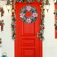 thumbnail image 4 of 13.77 Inch Christmas Wreath with Pink Poinsettias & Berries - Festive Front Door Decor for Xmas Winter Holiday Season, 4 of 6