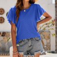 thumbnail image 4 of JUNWELL Hauts d'Été pour Femmes Col Rond Volants Manches Courtes Chemises à Illets Décontractées Coupe Ample Blouses Fluides Tunique Jaune, 4 of 7