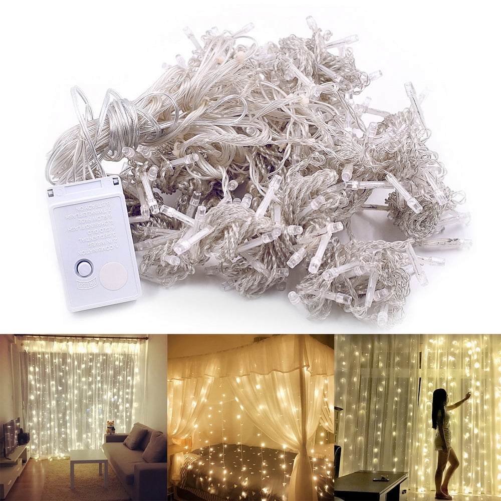 3M x 3M 300-LED Warm White Curtain String Lights for Bedroom, Starry Christmas String Light for Dorm, Romantic Christmas Outdoor String Light Indoor Decoration for Wedding, Party, Living Room, Bedroom