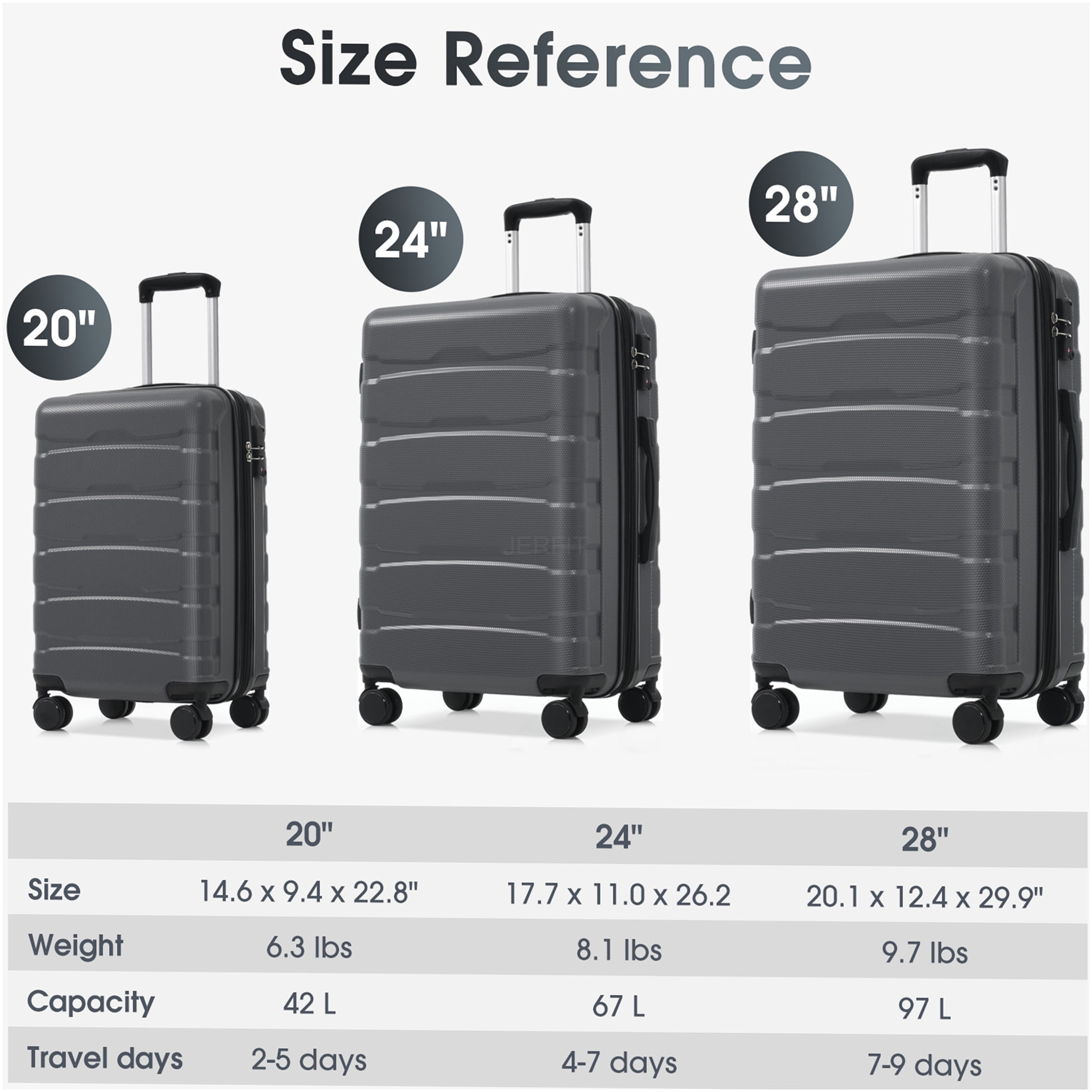 JERFIT 24 Inch Hardshell Checked Luggage with Spinner Wheels, TSA Lock, Expandable ABS Suitcase for Travel, Lightweight & Durable, Gray