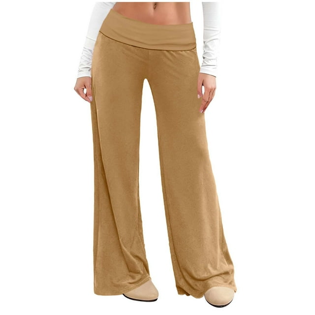 Amzcrzy Pantalones Palazzo Mujer Anchos Cintura Alta Cómodos Holgados Elegantes Casuales Verano Playa Ligeros Sin Costura Delantera Suaves Elásticos Con Bolsillos Tallas S-2XL Marrón