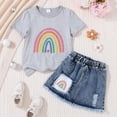 thumbnail image 2 of TOWED22 Girls 2-Piece Set Crew Neck Bow Short Sleeve T-Shirt A-Line Jean Skirt Outfits Clothing Sets(W,6-7 Y), 2 of 4