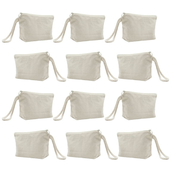 Aspire 12-Pack Cotton Canvas Wristlet Pouches with Lining, 7-1/2 x 4-1/4 x 2 inch - Natural