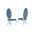 thumbnail image 3 of Tufted Velvet Dining Chairs in Teal Blue with Silver Stainless Steel (Set of 2), 3 of 5