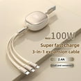 thumbnail image 3 of 3-in-1 Retractable USB Charging Cable, 100W Fast Charging, Compatible with USB to C/Micro USB for iPhone 13/14/12/11/X, Huawei,, Data Sync at 480Mbps, USB Power Supply up to ≤36V, 3 of 8