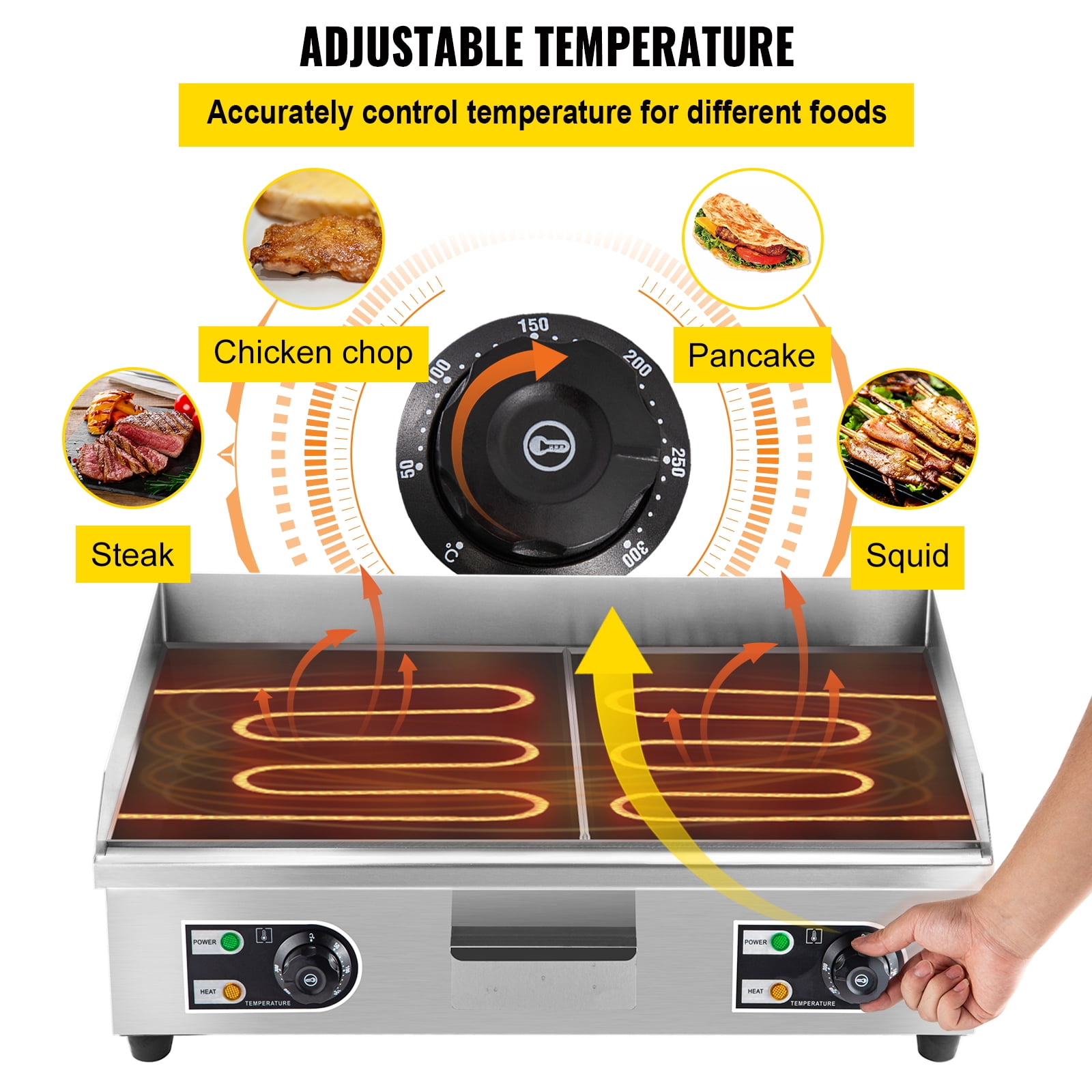 3000W 21.6 Electric Countertop Flat Top Griddle Grill Non-Stick Commercial Restaurant Teppanyaki Grill Stainless Steel Tabletop Flat Top Grill