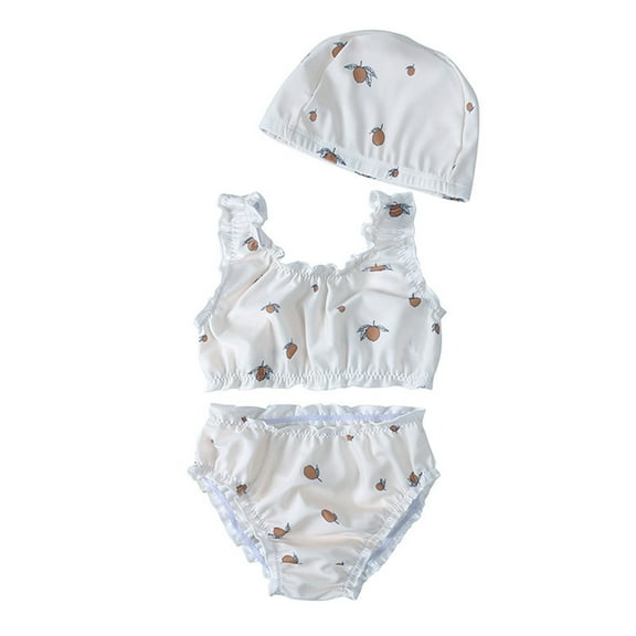 SUYOLL Children Girls Swim Suit Three Piece Floral Striped Dot Swimming Suits Bathing Suit for Swim Trunk with Swimming Cap Quick Drying Bathing Suit
