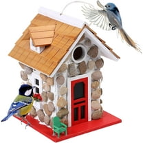 Hanging Birdhouses for Outdoors: Handmade Wooden Stone Cottage Hanging Bird House, Blue Bird Houses for Outside, Indoor and Garden Decoration