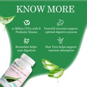 AloeCure Probiotics + Enzyme Capsules for Womens Digestive Health with 10 Billion CFU - Daily Aloe Supplement, Full Spectrum Probiotic + Prebiotic Supplement, Gut Support, Super Enzymes, 30 Caps