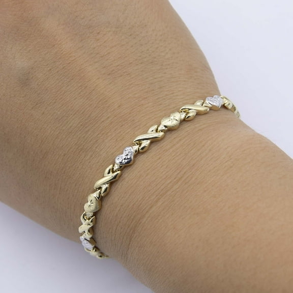 Diamond-Cut Hearts & Kisses Stampato Women’s Adult Bracelet 14K Two-Tone Gold, 5.54 Gr – Goldum NYC