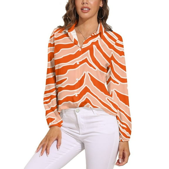 Tiger Print Orange Long Sleeve Blouse Woman Streetwear Casual Shirts Summer Oversize Woman Streetwear Clothing Birthday Present
