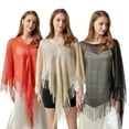 thumbnail image 2 of Fjuchai Women's Poncho Cape Hollow out Bikini Blouse Cloak Long Sleeve Beach Fringe Hem Crochet Beach Cover Ups Tops Poncho Cape for Women's, 2 of 9