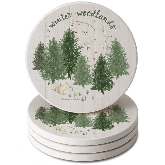 Thirstystone Winter Woodlands Round Absorbent Stone Coaster 4-Pack