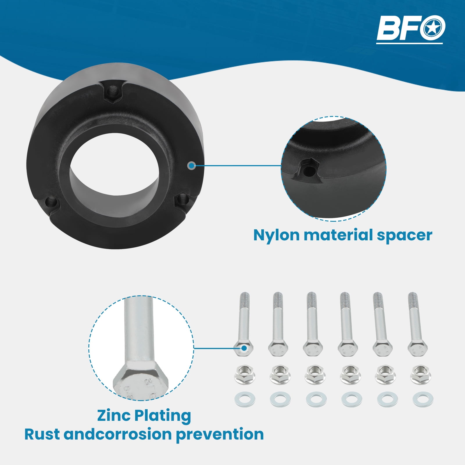 BFO 2.5" Front Lift Kit for Dodge Ram 1500 2500 3500 4WD 1994-2013, Suspension Coil Spacers + High-Pressure Nitrogen Shock Absorbers