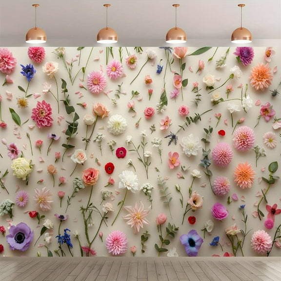Various Flowers Backdrop Banner - Perfect for Living Room, Bedroom, Office, Birthday & Anniversary Decor, Easy-to-Use Photo Backdrop for Indoor & Outdoor