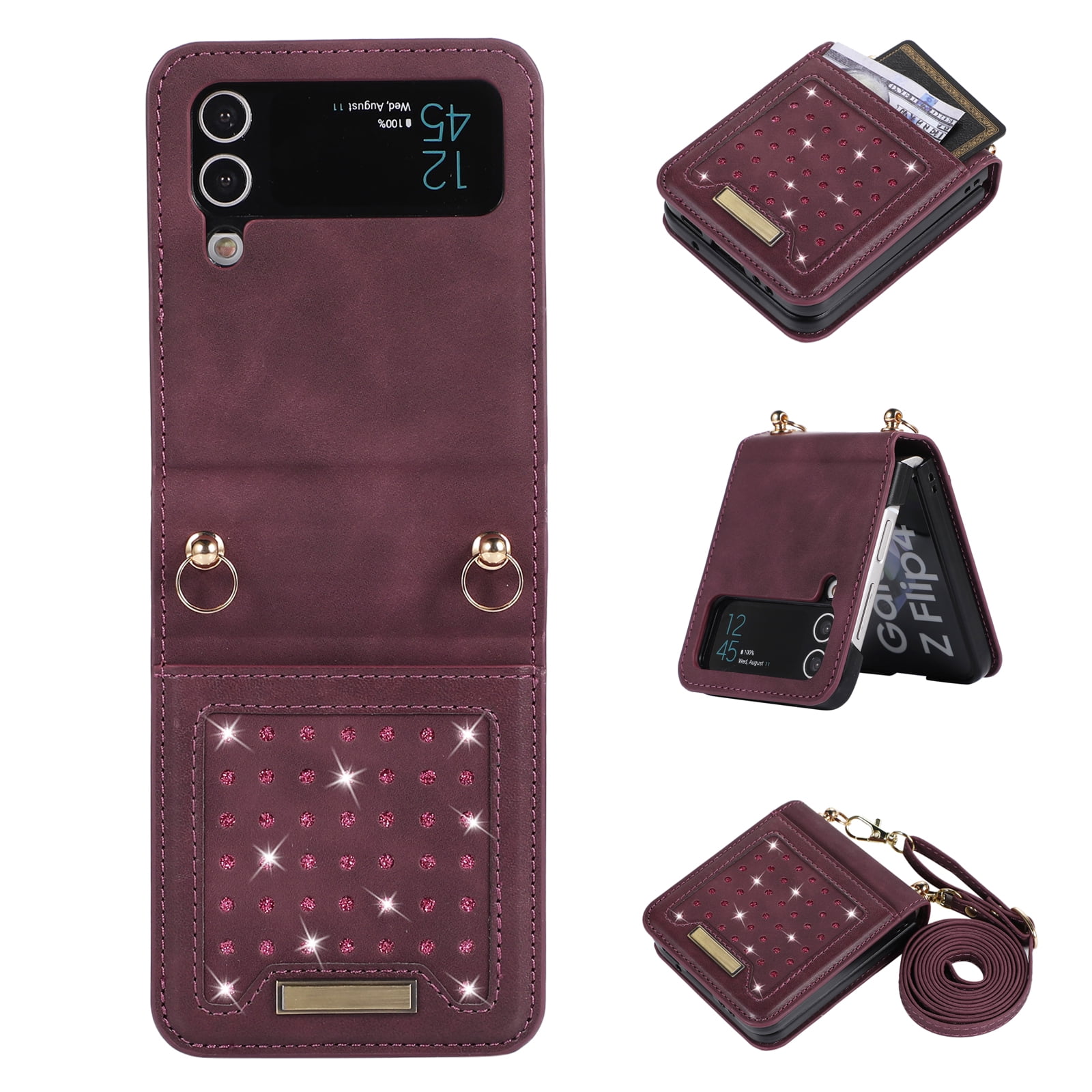 Pu Leather Wallet Case For Samsung Galaxy Z Flip 5 With Card Holder &  Crossbody Shoulder Strap Lanyard