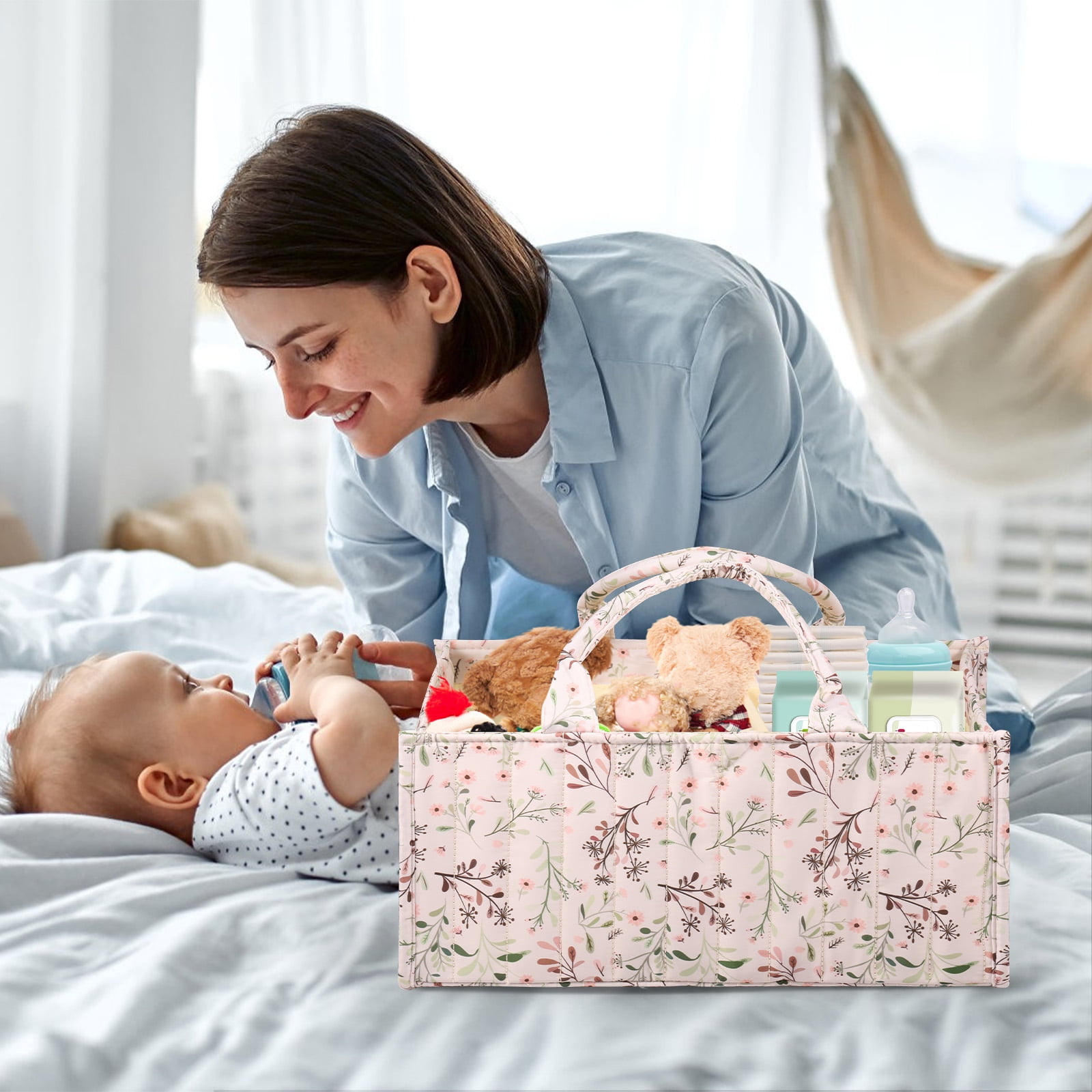 Floral Diaper Caddy Organizer, Stylish Nursery Storage Basket, Gift for Baby Shower, Baby Registry Must Have, Newborn Essentials