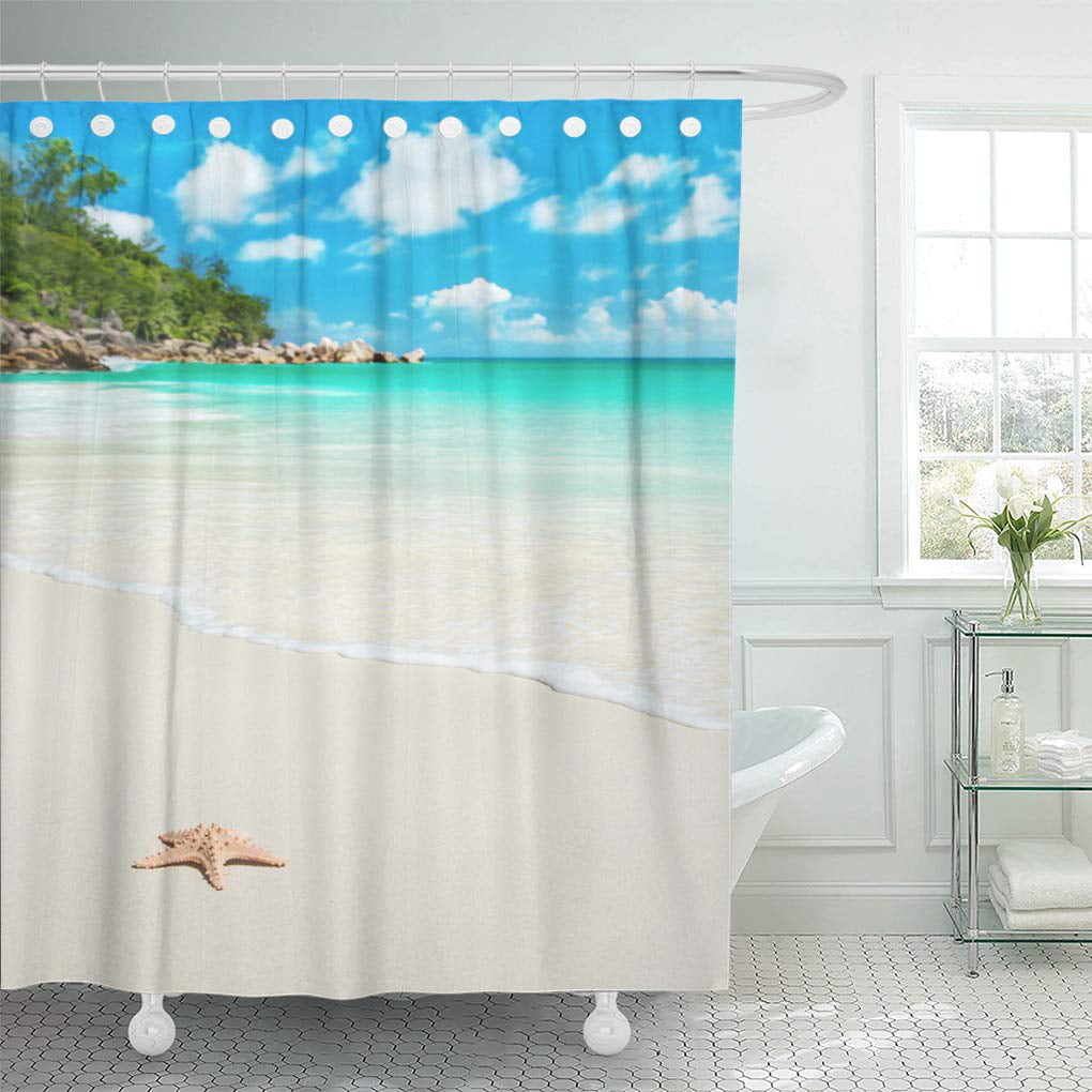 Waterline Printed Modern Bathroom Shower Curtain 180cm x 180cm 12 Rings Hooks 