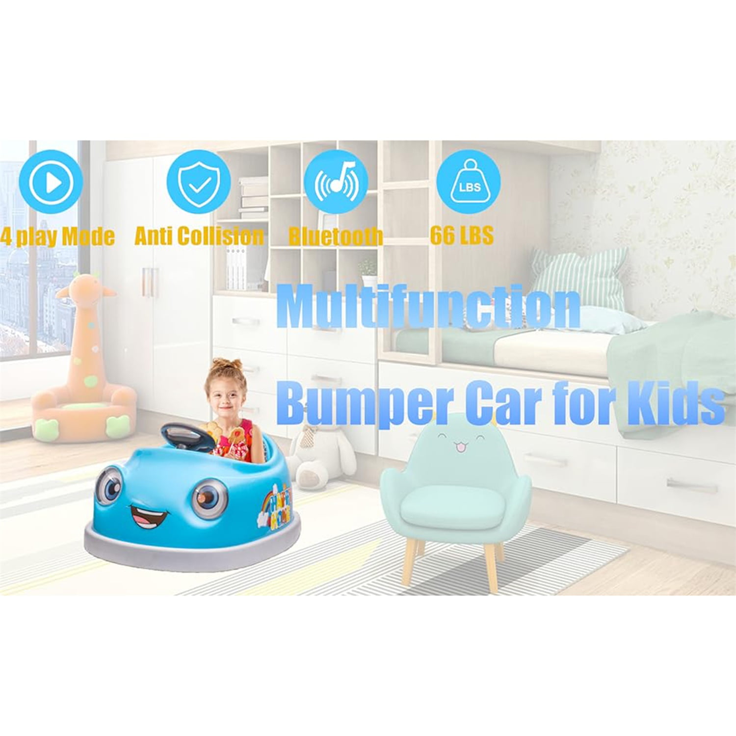 CIPACHO Ride On Bumper Car for Kids, 12V Electric Vehicle Ride on Toys with Remote Control, Colorful Flashing Lights, Battery Powered, with Pushrod Dinner Plate USB, Blue CIPACHO Ride On Bumper Car for Kids, 12V Electric Vehicle Ride on Toys with Remote Control, Colorful Flashing Lights, Battery Powered, with Pushrod Dinner Plate USB, Blue