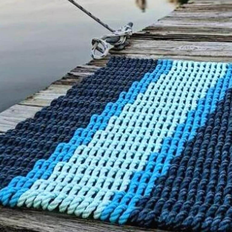 Lobster Rope Doormat, Outdoor Door Mat, Wicked Good Nautical Rope Mats, Navy, Red, Light Tan, 18 x 30