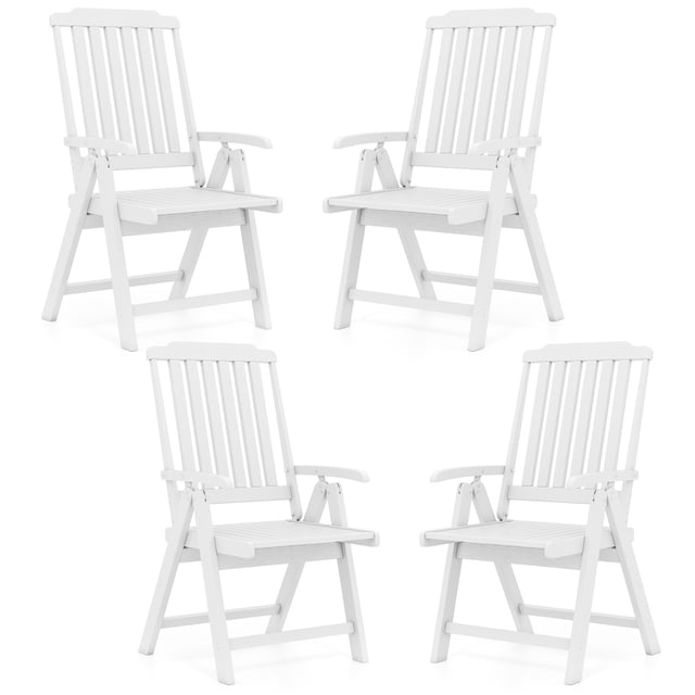 Gymax 4PCS Foldable Patio Chair w/Armrest Curved Back Slatted Seat for Backyard Deck White