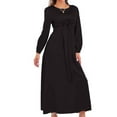 thumbnail image 4 of Diufon Womens Maxi Dresses Solid Color Lace-Up Waist Dress Round Neck Long Sleeve Dress, 4 of 4