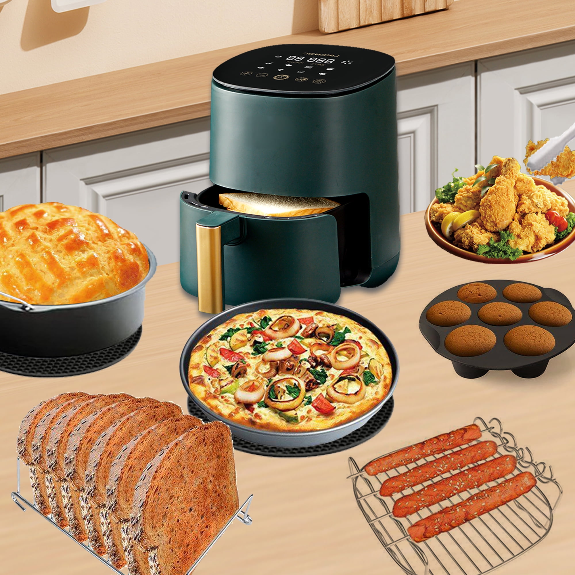 11 Pieces of Square Air Fryer Accessories, Suitable for Philips Air Fryer,  COSORI and Other Square Air Fryer and Oven