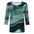 thumbnail image 4 of Camiseta holgada estampada a la moda para mujer, blusa de manga 3/4 de longitud media, Tops informales con cuello redondo Pompotops  FGAJ9221, 4 of 5