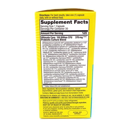 Renew Life Ultimate Flora Ultimate Care Probiotic 150 Billion - 30 Vegetarian Capsules