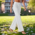 thumbnail image 6 of Pants for Women Elastic Waist Work Office Solid Color Straight Leg Casual Pants White XXL, 6 of 7