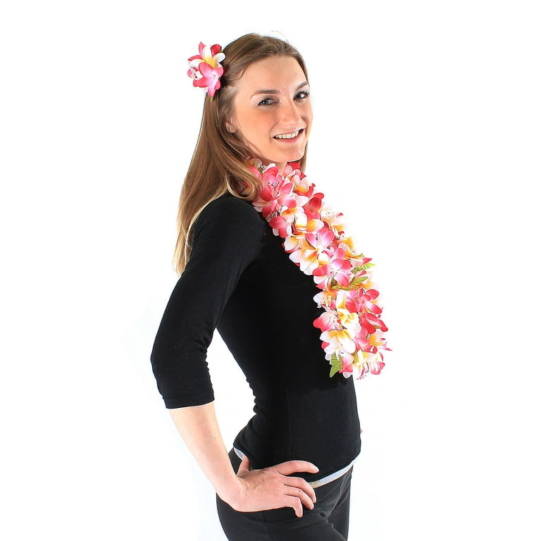 Hawaii Luau Party Artificial Fabric Plumeria Lei and Hair Clip Set