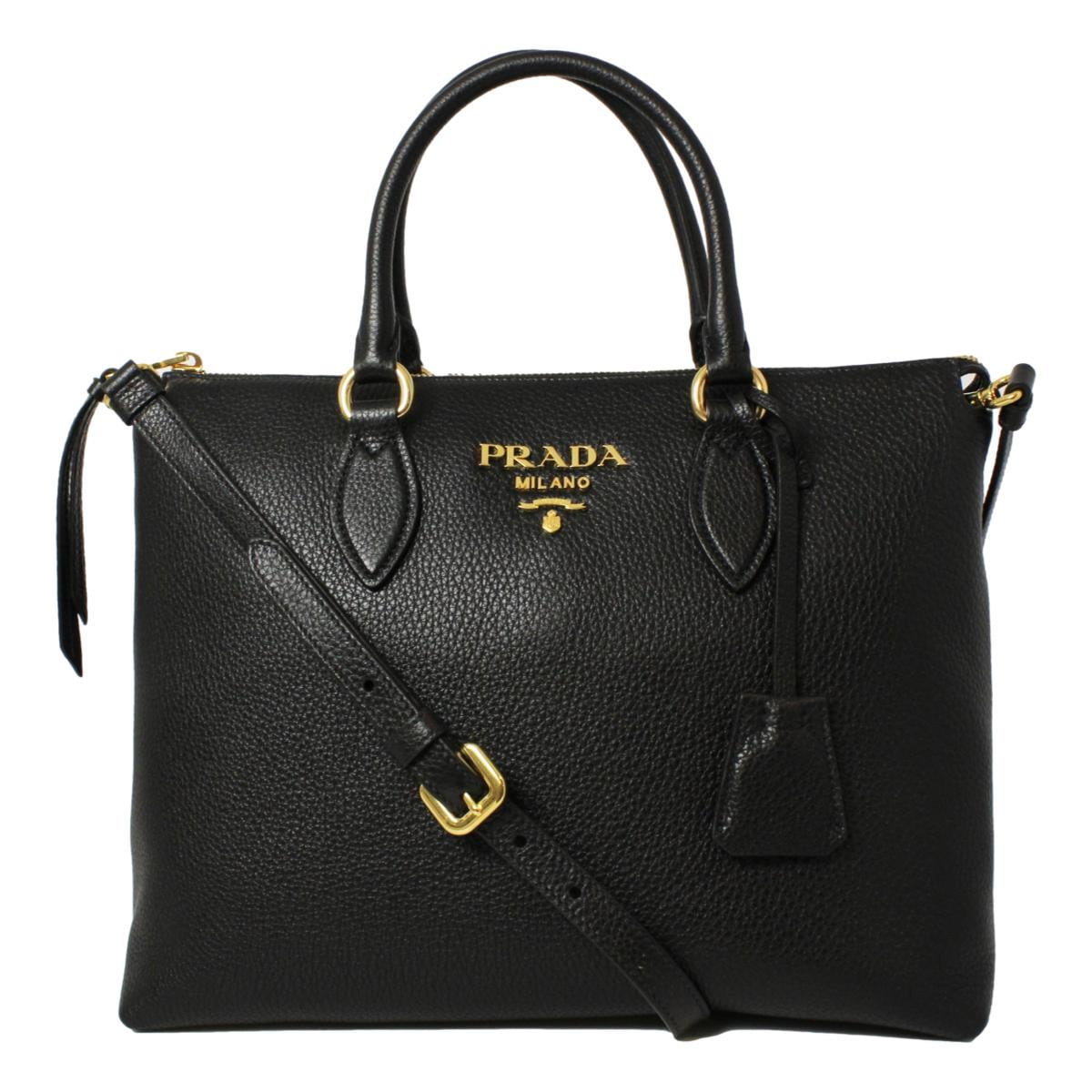 New Prada Vitello Phenix Black Leather Satchel Shoulder Bag 1BA063 ...
