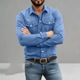 thumbnail image 6 of Zeijnsda Mens Denim Shirts Fashion Turndown Collar Long-Sleeved Blouse Solid Color Casual Button Down Shirts with Chest Pockets, 6 of 8