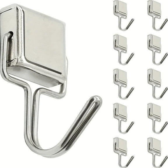 All-Purpose Magnetic Hooks, Super Strong Magnetic Hooks,Silver Locker Magnets, Powerful Magnet Hooks for Refrigerator, Locker, Home and Office Use, Set of 10