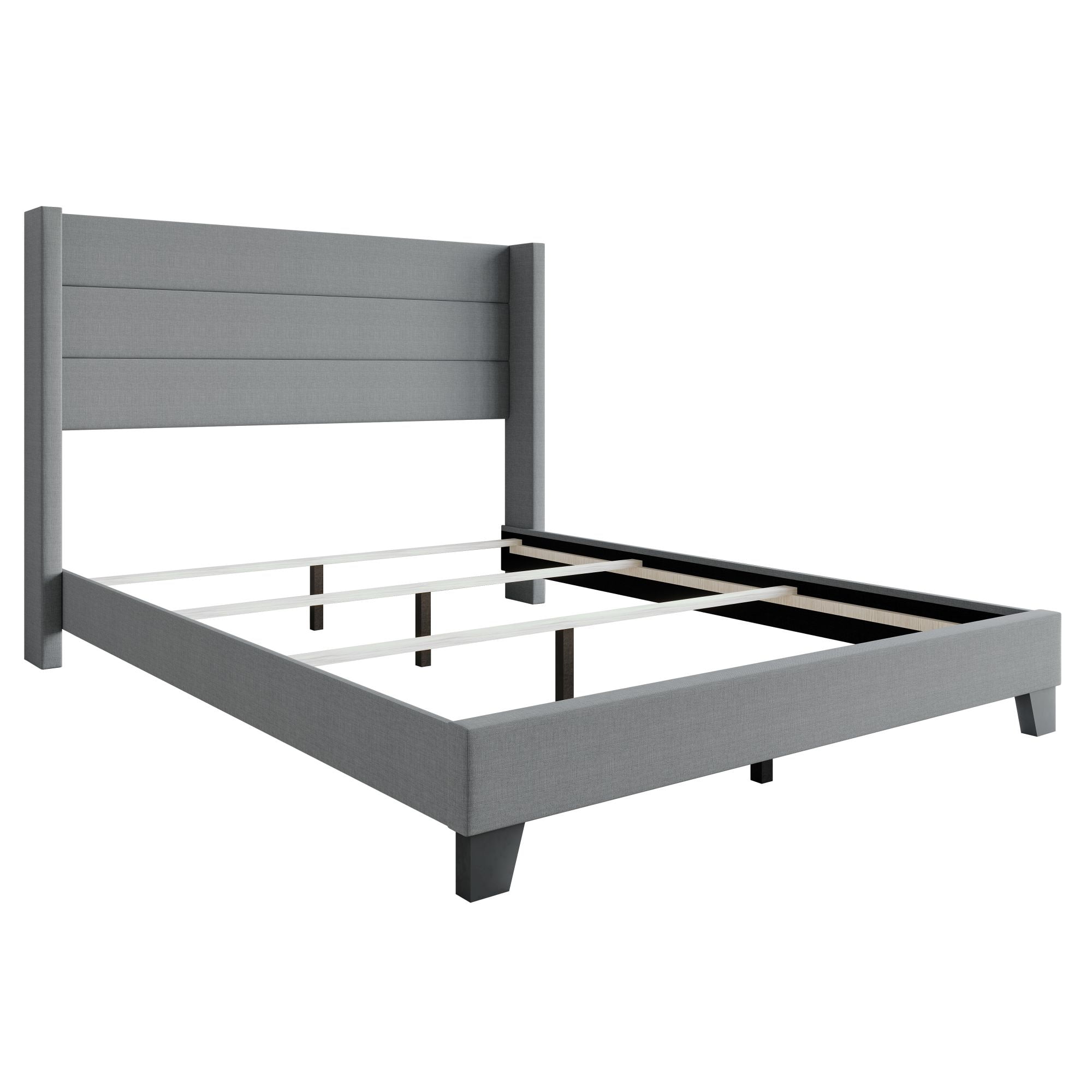 Home Design Niles Full Upholstered Panel Bed Frame with Wingback Headboard and Foam-Padded Support, Gray, Easy Assembly