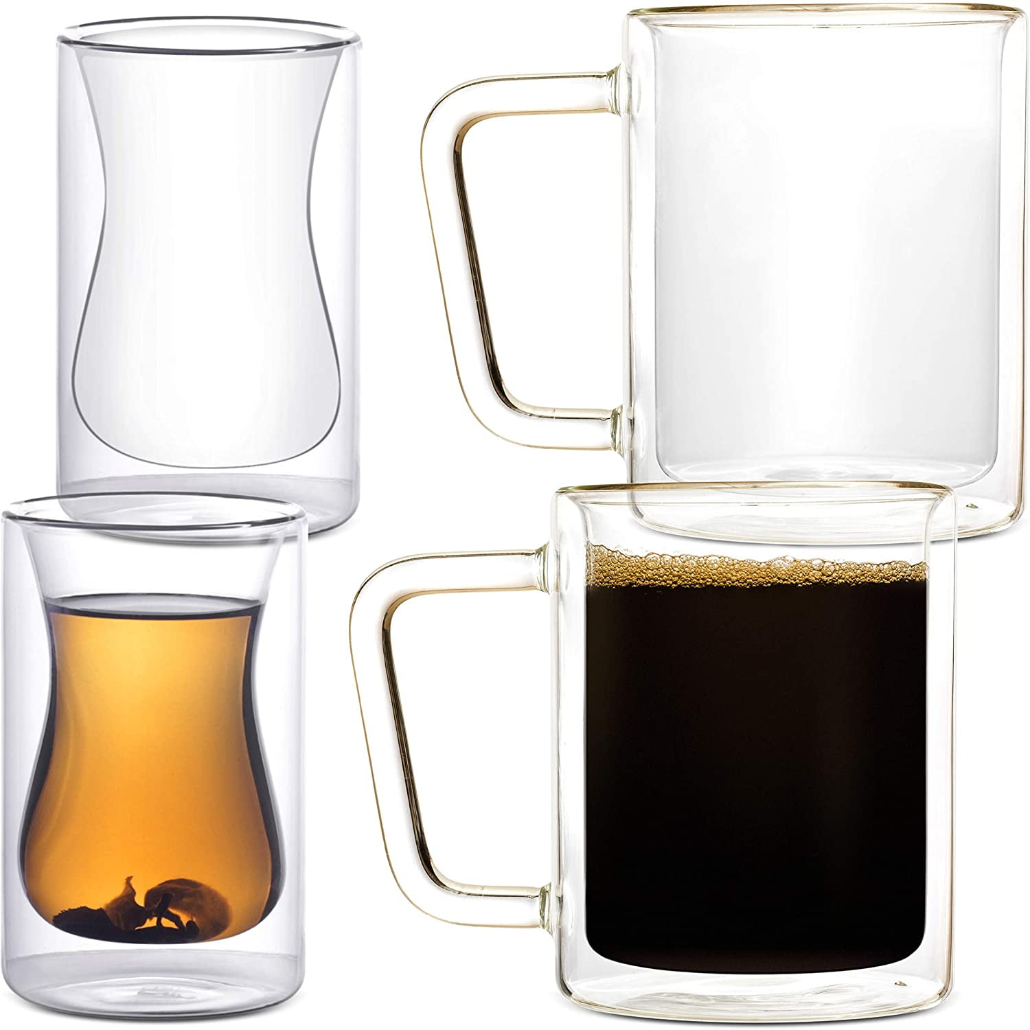 16 Oz Set Of 2 Glass Coffee Mugs 6 Oz Set Of 2 Turkish Tea Cups Clear Double Wall Glasses Insulated Glassware Large Espresso Latte Cappuccino Small Coffee Mug Walmart Com Walmart Com