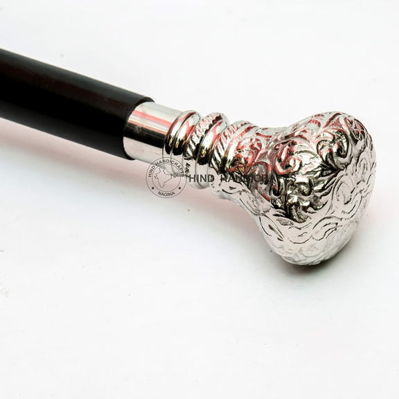 Decorative Victorian Canes and Walking Sticks for Men & Women - 36" Black Ebony Brass Handle Unisex Derby Foldable Cane | Hind Handicrafts (36 inch, Silver Knob)
